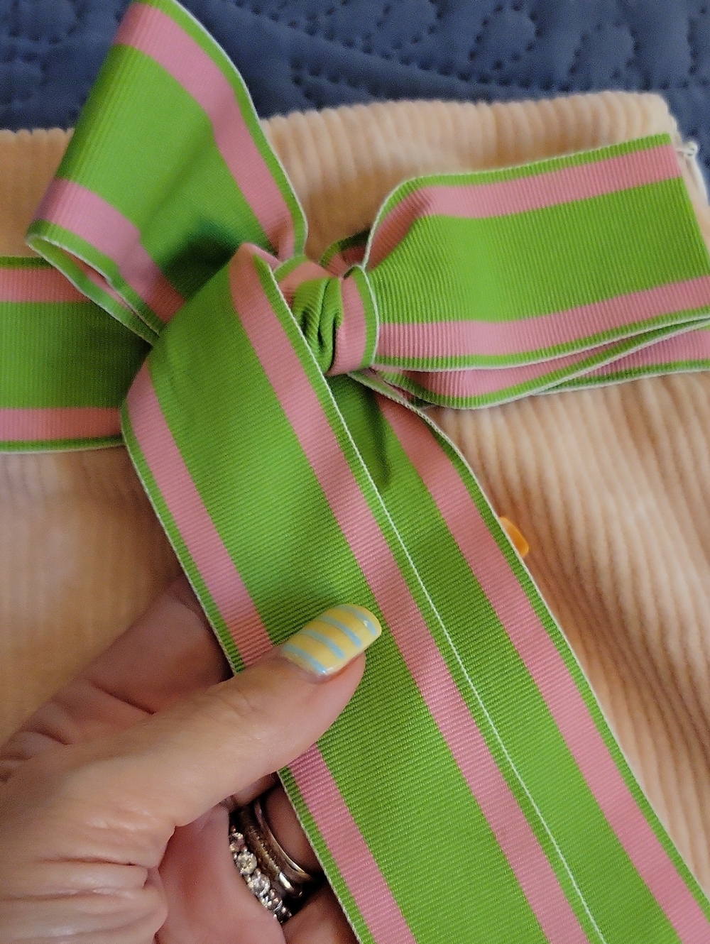 Preppy Pink Corduroy Skirt with Lime Green Ribbon Accent